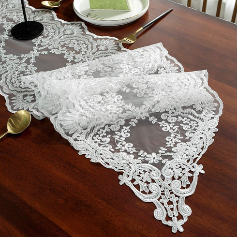 SUTAVIA Lace Patio Table Runner Embroidered Dresser Scarf, Classic Rectangular Macrame Tablerunner,for
