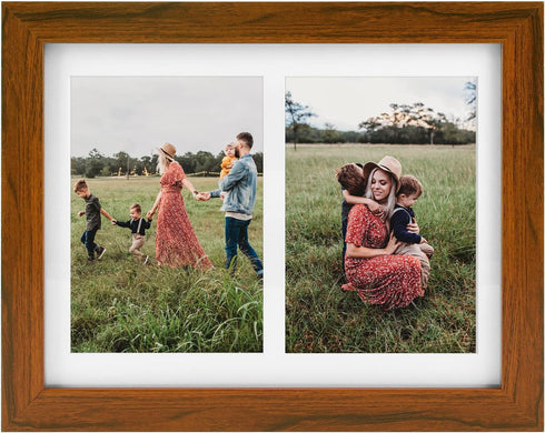 Golden State Art 8.5x11 Brown Wooden Picture Frame - White Mat for 2-5x7 Photos or 8.5x11 Certificate, Real Glass