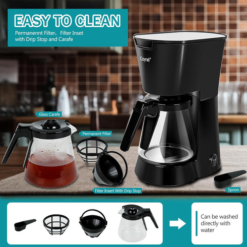 CAYNEL Drip Coffee Machine, 750ML Removable Water Reservoir, 5 Cups, Black