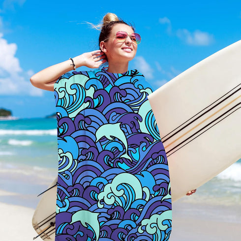 41x 35in Queenshin Surf Poncho Wearable Waves Towel Adult Hooded Beach Towel Microfiber Absorbent Quick Dry Changing