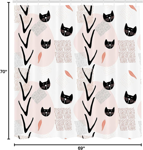Ambesonne Modern Shower Curtain, Cat Faces Dotted Whiskers Kittens Theme, 69" W x 70" L, Dark Coral Black Peach