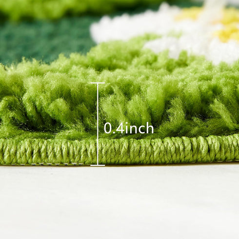 Ouyattle 3ft Cute Green Floral Large Bathroom Rugs Bath Mat Non Slip Washable, Modern Chic Boho Aesthetic Trendy Funky