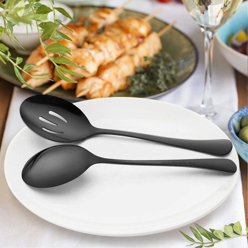 LIANYU 8 Pack Large Black Serving Spoons, 9.8 Inch Stainless Steel Utensils Set