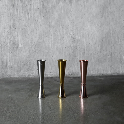 Viski Japanese Style Double Jigger for Cocktails, 1oz and 2oz with Interior Measurements, Gold