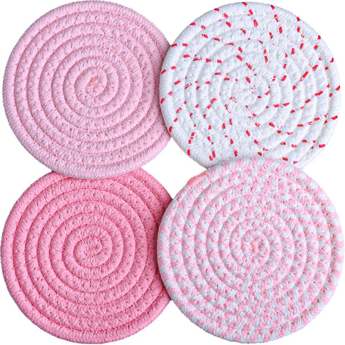 4.8 inch Drink Coasters Set of 4, Large Fabric Cotton Coasters,Cute Girly