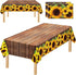 Tegeme 2 Pcs Sunflower Wood Grain Plastic Rustic Tablecloth Vintage Rectangle Table Covers