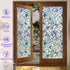 Coavas Stained Glass Window Privacy Film, 3D Violet Flower Static Cling Decals, 17 x 118.1 Inch, Bathroom Sun Heat