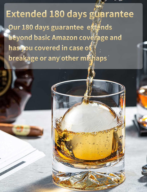 JBHO Hand Blown Crystal Double Old Fashioned Cocktail Glasses, Set of 2, Perfect Size for Oversized Ice Cubes