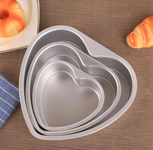 Youeon 3 Pcs Aluminum Heart Shaped Cake Pans, Nonstick with Removable Bottom, 4/6/8 Inch Baking Molds for Parties
