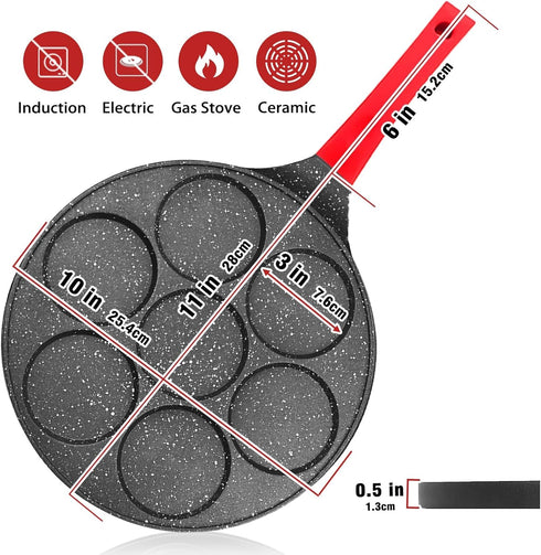 Small Egg Frying Pan, Nonstick Mini Pancake Maker, Aluminum Pancake Pan with 7 Molds