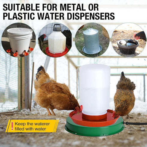 12.4", 125W 35 6.6' (Green,2PACK) Chicken Water Heater for Winter Thermostat Chicken Drinker Heater Base for Gal Metal