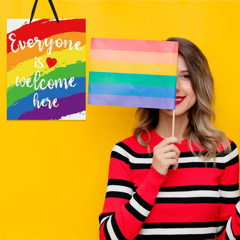 Jetec 2 Pieces Rainbow Pride Sign, "Everyone is Welcome Here" & "Love is Love" Wood Hanging Decoration