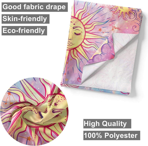 Ohjijinn Pastel Pink Burning Sun Tapestry - Mystic Celestial Sun and Moon with Stars - Psychedelic Tie Dye Wall Hanging