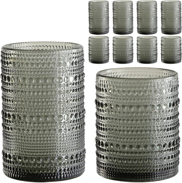 ZMOWIPDL Vintage Hobnail Drinking Glasses Set of 8,Grey 12 oz & 15oz Highball