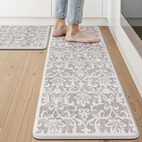 LEEVAN Cushioned Kitchen Mats for Floor Sets of 2,Vintage Distressed Grey Anti-Fatigue