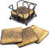 StonKraft Rustic Vintage Look Wooden Tea Coffee Coasters Set with Wrought Iron Holder