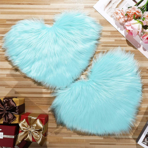 Mudder 2 Pcs Faux Fur Rug, Heart Shaped Rugs, Fluffy Decorative Mat
