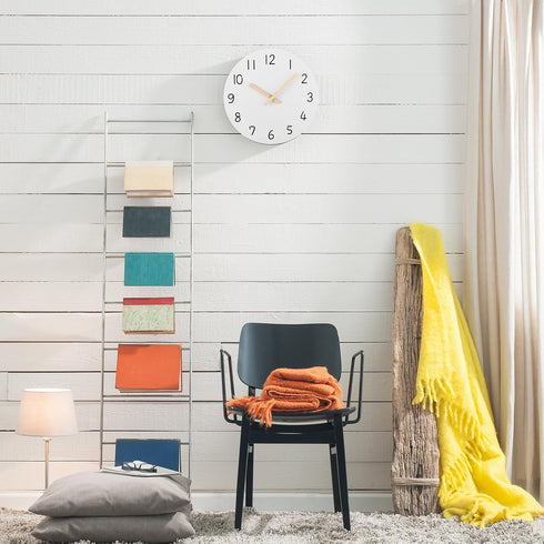 Plumeet 10'' Wooden Wall Clock (White) Small Frameless Clocks with Silent Quartz Movement, Battery Operated