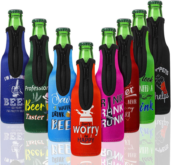 8 Piece Summer Beer Bottle Insulator Sleeve with Zipper Neoprene Insulated Jackets