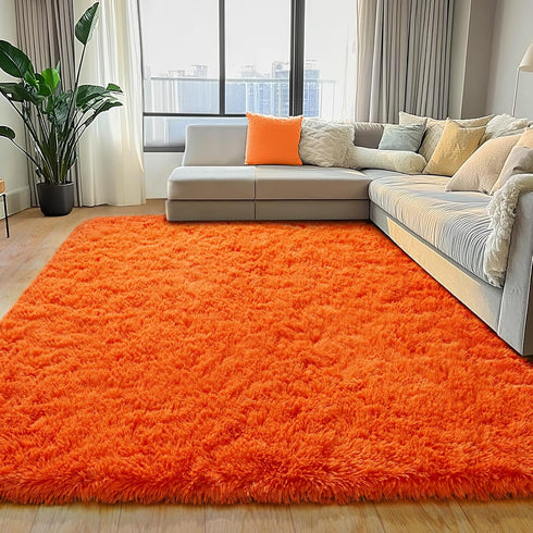 5x7 Area Rugs for Living Room, Orange Fluffy Shag Rug for Bedroom, Nursery and Indoor Floor, Soft and Comfy, Fuzzy