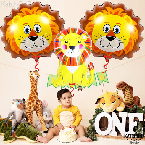KatchOn Lion Balloons for Birthday Party - Giant 30 Inch, Pack of 3, Foil Mylar Decorations for Safari Animal Theme