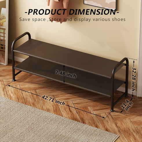 2 Closet INGIORDAR Shoe Rack Tier Long Storage Organizer Wide Metal Shoe Shelf for Entryway Brown
