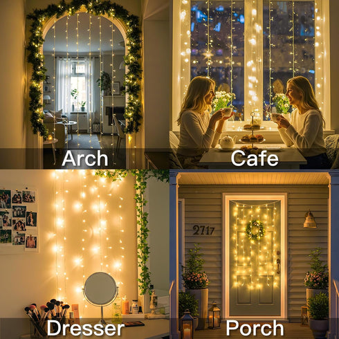 90 suddus Curtain Lights for Bedroom, Led Hanging String Light Outdoor, Fairy Curtain Lights Indoor for Christmas