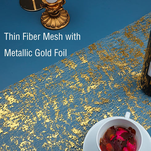 2 11"x108", Snowkingdom Pieces Gold Table Runner, Sequin Glitter Foil Metallic Thin Mesh Runner Roll Gold Table