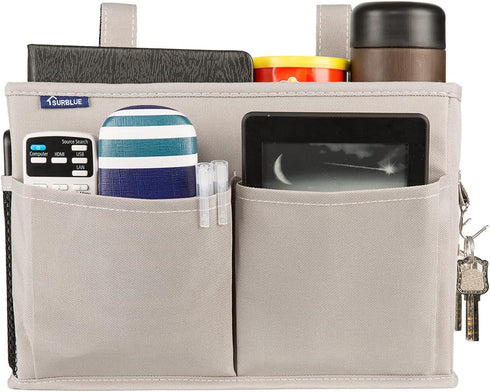 Surblue Bedside Caddy Hanging Organizer Storage Bag for Bunk and Hospital Beds, 4 Pockets and 2 Hooks (Gray)