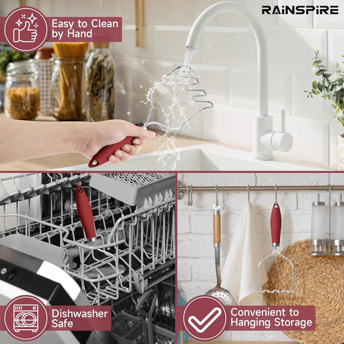 Rainspire Potato Masher Stainless Steel, Mashed Potato Masher Kitchen Tool, Durable Mash Potatoes Masher, Soft Non-slip