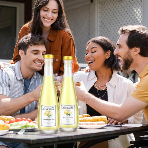 6 Set 11 oz 330 ml Set Maxcheck Lemoncello Glass Wine Bottles with Labels Stickers Airtight Empty Clear Liquor Bottles