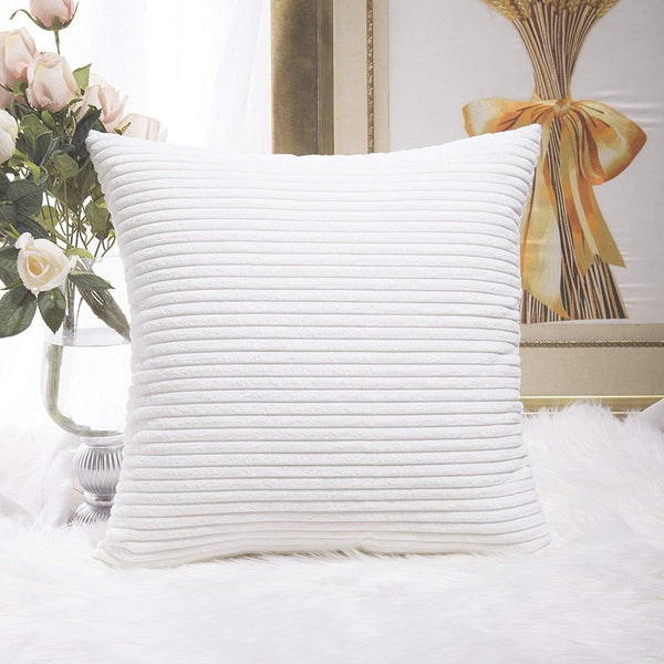 Home Brilliant Striped Corduroy Pillow Cover, 24x24 Euro Throw Pillow Sham for Spring Decor