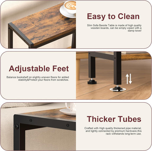 2-Tier Narrow Side Table for Small Space, Slim End Table, Thin Nightstand, Skinny Snack Couch Table, Sofa Bedside Table