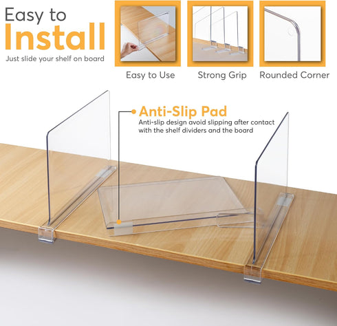 HOMY BLISS 8 Pack Closet 11x7.9 Inch Closet Acrylic Shelf Dividers for Acrylic Dividers for Shelves Clear Shelf