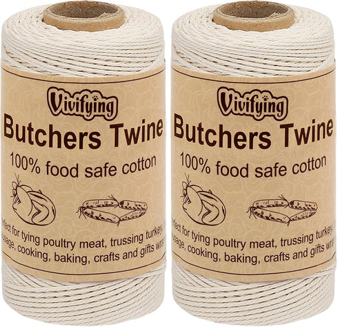 Vivifying Butchers Twine, 2pcs x 328 Feet 3Ply Cotton Food Safe Cooking String for Tying Meat, Sausage, Turkey