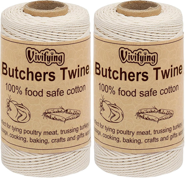 Vivifying Butchers Twine, 2pcs x 328 Feet 3Ply Cotton Food Safe Cooking String for Tying Meat, Sausage, Turkey