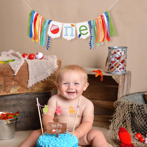 1st Ofishally One Ribbons High Chair Banner - Big One Birthday epidemics Decor, First Smash Baby Showers, Under the Sea
