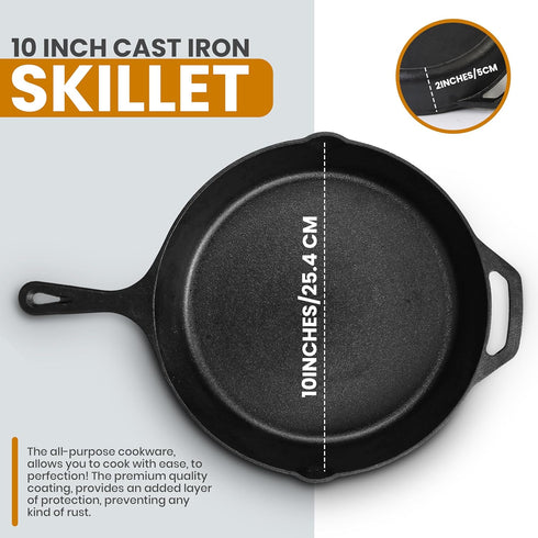 Utopia Kitchen Saute Fry Pan Pre-Seasoned Cast Iron Skillet With Lid, Nonstick Frying Pan, Cast Iron Pan - Safe Grill Cookware for Indoor & Outdoor Use - 10 Inch by Utopia Kitchen