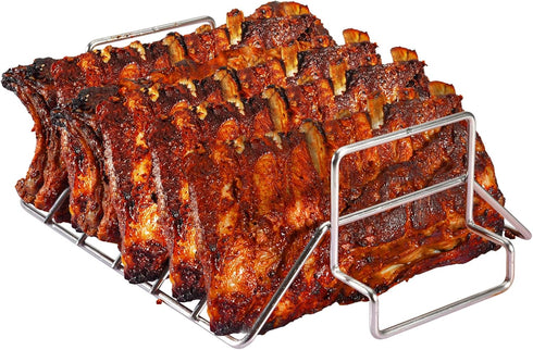 BONPAZ 18" Rib and Roast Rack for Big Green Egg, Turkey Roasting Rack for Grilling and Smoking - Stainless Steel Pan