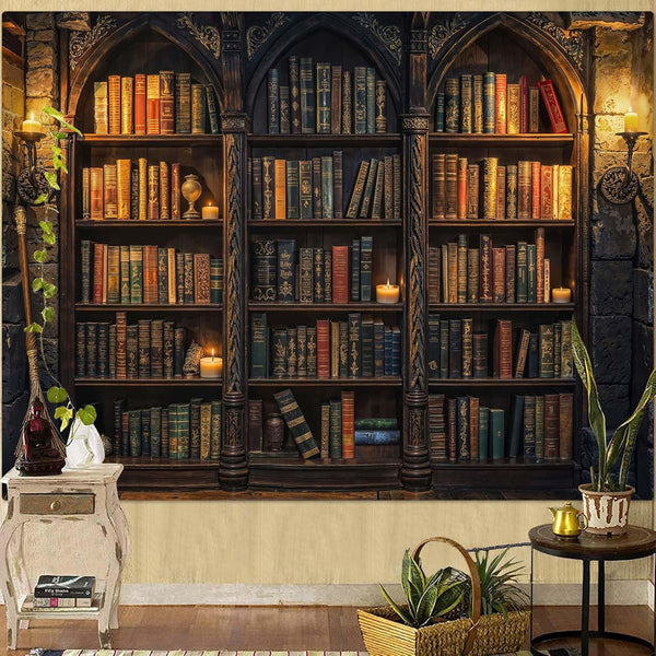 Lunerfex Vintage Bookshelf Library Tapestry Wall Decor Tapestry for Bedroom Art Tapestries Wall