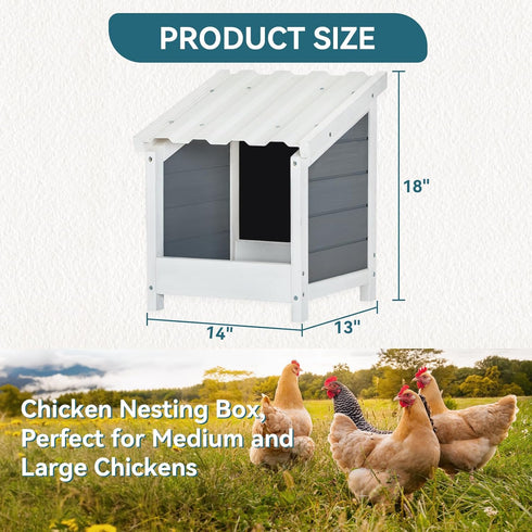 1 PETSFIT Hole Chicken Nesting Box-All Weather PVC Roof, Natural Wood Design with Privacy Back Panel for Hens-Wall