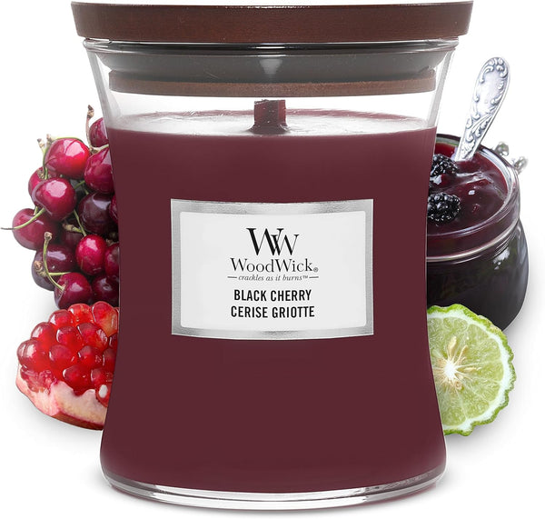 WoodWick Medium Hourglass Candle, Black Cherry - Premium Soy Blend Wax, Pluswick Innovation, Made in USA
