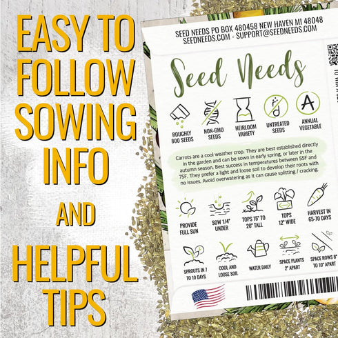 (5 Packs) Seed Needs Carrot Seeds for Planting Rainbow Carrots - Non-GMO Heirloom & Untreated Veggie Seed to Grow a