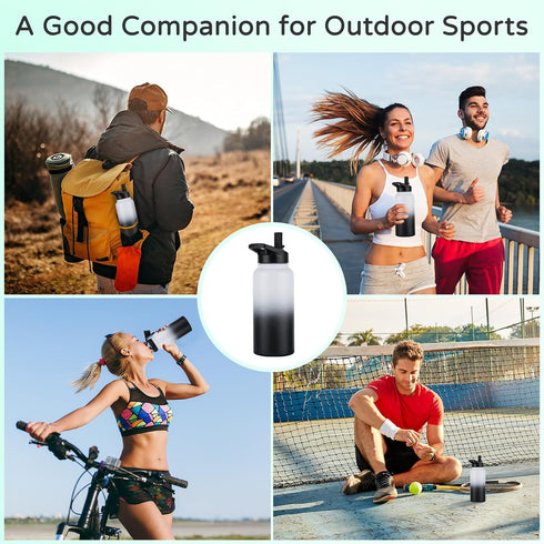 DOMICARE 32 oz Insulated Water Bottle Bulk - Vacuum Insulated Stainless Steel with Straw & Spout Lid