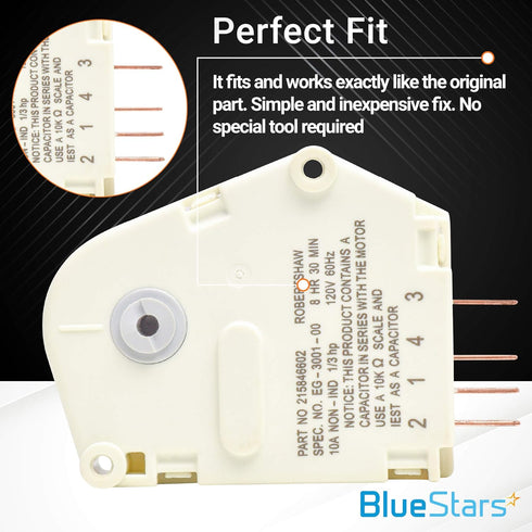 BlueStars Refrigerator Defrost Timer Replacement Part - Compatible with Frigidaire & Kenmore - Replaces 215846606