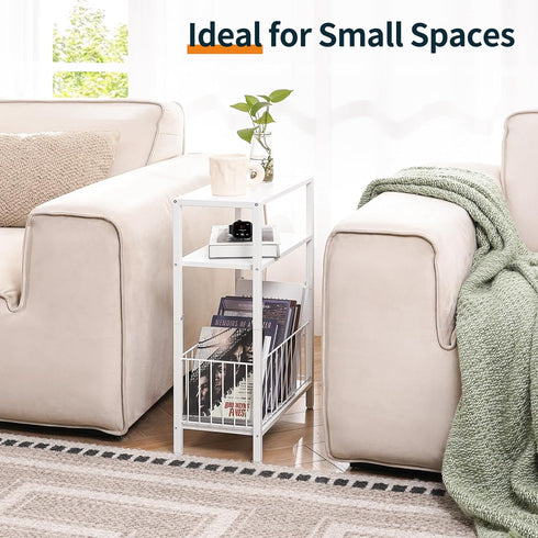 3 Yoobure Narrow Side Table with Storage Basket, Small End Table for Small Spaces, Skinny Side Tables Living Room
