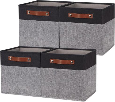 HNZIGE Fabric 11x11 Cube Storage Bins, Set of 4, Foldable Baskets for Shelves with Handles for Home Toy Organizer
