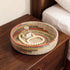12'' SOUJOY Woven Seagrass Serving Tray, Rattan Serving Tray, Handmade Round Ottoman Fruit Tray, Colorful Coffee Table