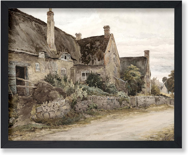 Poster Master Vintage Thatched Cottage with Barn Poster, Retro Village Print Abstract Decor for Bedroom or Living Room