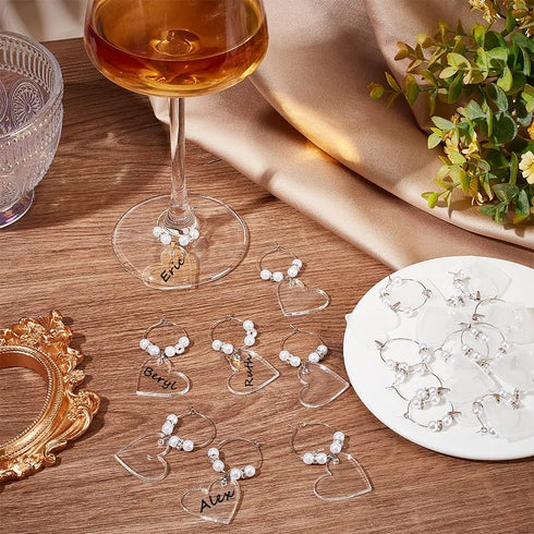 BENECREAT 20pcs/50pcs Acrylic Blank Wine Glass Charms, Heart/Flat Round/Hexagonal Charms for Birthday Holiday Wedding
